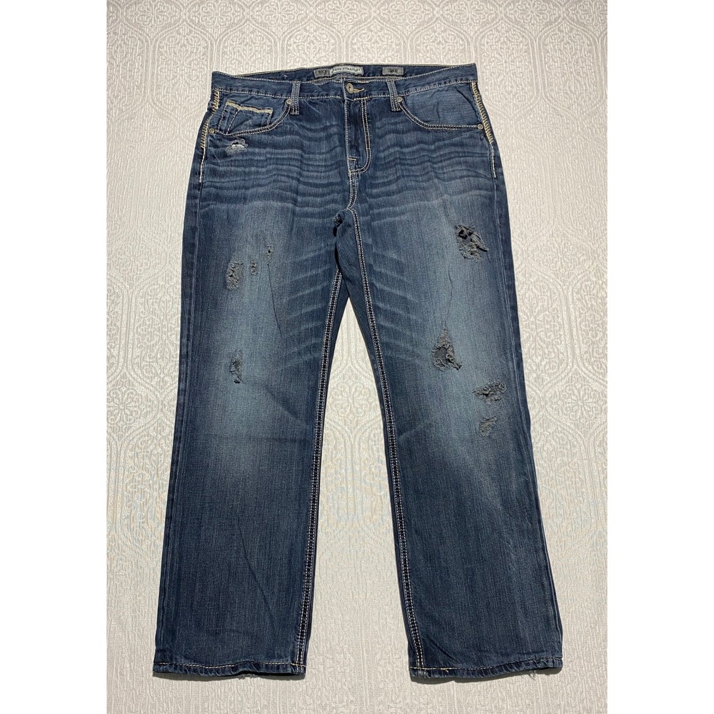 Buckle BKE Derek Straight Denim Jeans‎ Mens 36×29 Distressed Ripped Medium Wash